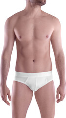 White panties mockup, png, on guy, front, panties isolated on background.