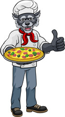 Wolf Pizza Chef Cartoon Restaurant Mascot