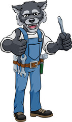 Wolf Electrician Handyman Holding Screwdriver