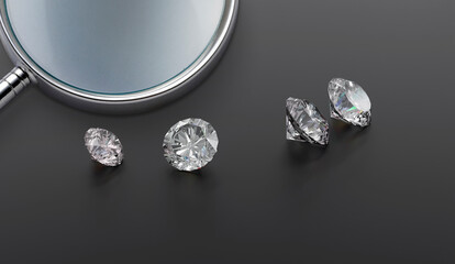 gems check diamond polished diamonds carat size diamond trading and trading diamond grading loose gems. 3d render - obrazy, fototapety, plakaty