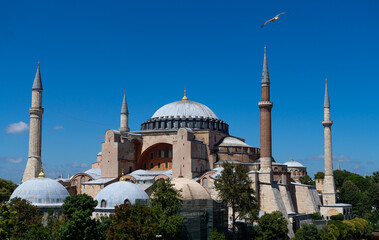 Fototapeta na wymiar Landscape of Istanbul with the Hagia Sophia Mosque on a clear and sunny day.