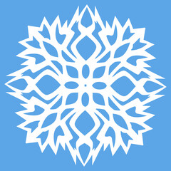 White vector snowflake on a blue background