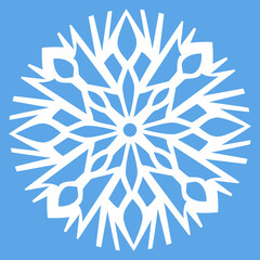 White vector snowflake on a blue background