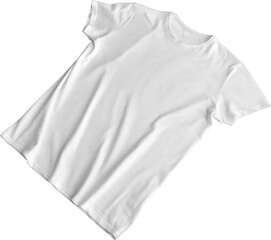 PNG. White wrinkled t-shirt mockup isolated on transparent background