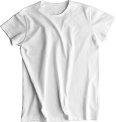 PNG. White wrinkled t-shirt mockup isolated on transparent background