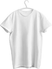 PNG. White t-shirt mockup on hanger isolated on transparent background