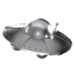UFO with silver color illustration in 3D design © CrafteryCo.