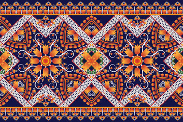 Abstract geometric yarn ethnic oriental pattern traditional Design for background, Vector orange flower pattern traditional design for fashion background  Design for clothing, fabric background