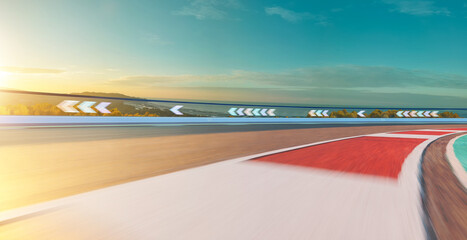 3d rendering racing concept of sunrise scene futuristic racetrack