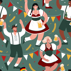 Oktoberfest. Beer Festival. Seamless vector pattern of diverse people.