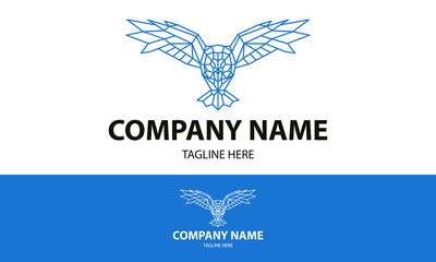 Blue Color Line Art Owl with Spread Wing Logo Design