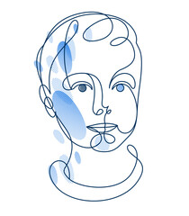 Cute beautiful boy portrait vector line art monochrome illustration isolated, toddler kid artistic line art drawing.