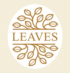 Luxury classic style elegant vector floral emblem isolated on white background, round shape boutique or hotel logo, leaves and branches linear badge in circle.
