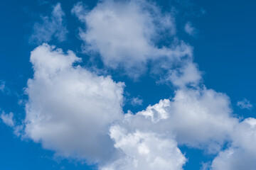 White clouds in the blue sky.