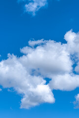 White clouds in the blue sky.