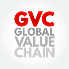 GVC Global Value Chain - full range of activities that economic actors engaged in to bring a product to market, acronym text concept background