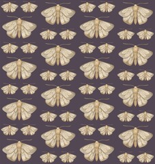 PURPLE SEAMLESS PATTERN WITH WATERCOLOR MOTHS