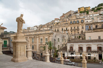 Fototapeta premium Panoramic view of the city of Modica in Sicily, Italy. For its masterpieces the city is one of the most significant examples of late Baroque architecture.