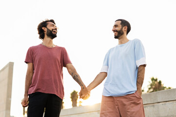 Gay couple embracing and showing their love. LGBT community