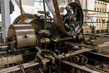 the mechanism of the engine inside an old textile factory in Switzerland