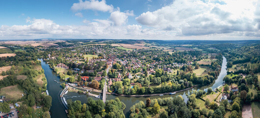 Amazing panorama view of Goring and Streatley, village town near Reading, England