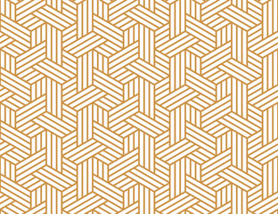 Abstract geometric pattern with stripes, lines. Seamless vector background. White and gold ornament. Simple lattice graphic design