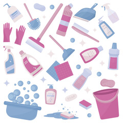 set of clean up tools pastel colors