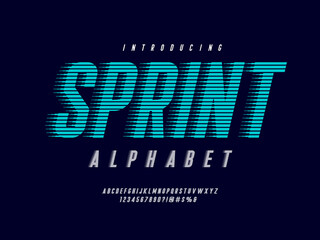 Speed style alphabet design with uppercase, numbers and symbol
