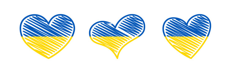 Set of hearts in Ukrainian colors