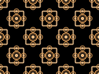 Art deco seamless pattern. Golden art line on black background. Vintage linear art. Design a template for wallpapers, banners and posters. The style of the 1920s - 1930s. Vector illustration