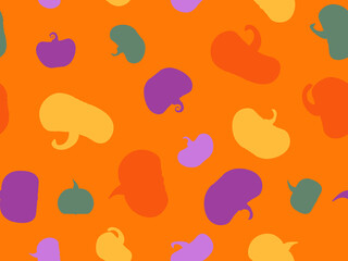 Seamless pattern with colorful pumpkins on an orange background. Thanksgiving and halloween pumpkins. Autumn design with pumpkins for banners, posters and print. Vector illustration