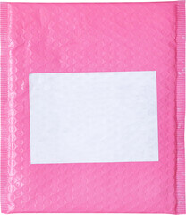 Pink plastic wrap air bubble packaging envelope with blank label sticker