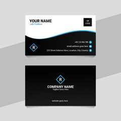 Blue and White Professional Business Card Template Design with QR Code
