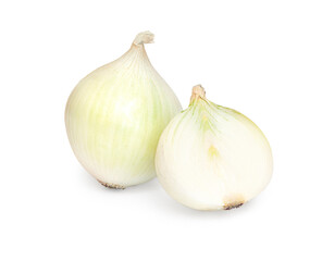 Fresh ripe onions on white