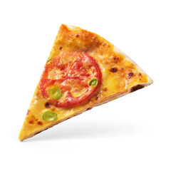 Piece of pizza Margherita isolated on white.