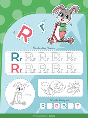 The education worksheet for kids with a rabbit and letters