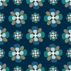 Multicolored seamless pattern with flowers on dark background,Vector illustration,Geometric ornamental vector patter