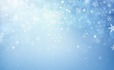 Fototapeta na wymiar natural illuminated winter background with falling snow and snowflakes