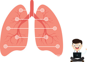Lung pulmonology medicine diagnosis. Organ disease and people respiratory illness. Doctor health treatment and care in flat clinic.