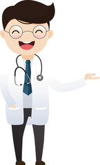 Smiling medical doctor. Smart doctor presenting in various action.Doctor character at hospital.