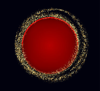 Golden sparkling ring with gold glitter on a dark background. Vector gold and red frame.