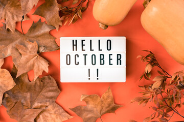 Luminous lettering with the letters hello October