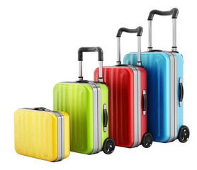 Colorful suitcases on transparent background.