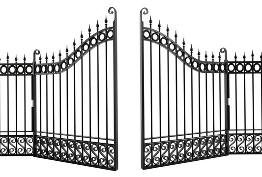 Black iron gate on transparent background.