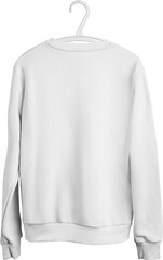 White pullover mockup, png, hanging on a hanger, isolated.