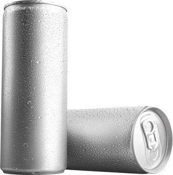 Mockup of aluminum can 0.250, png, iron bottle with drops for soda, water, isolated. Set.