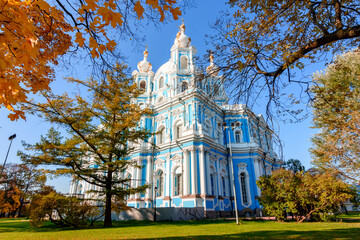 Smolny monastery in autumn, Saint Petersburg, Russia