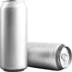 Mockup of an aluminum can 0.5, png, metal bottle with drops for soda, water, isolated. Set.