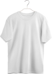 White t-shirt mockup, png, oversized clothes on a hanger, isolated.