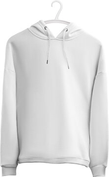 White Hoodie Mockup With Laces, On A Hanger, Png, Fashionable Clothes, Isolated.